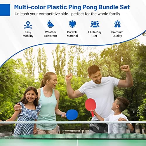 Plastični prijenosni ping pong veslat set od 4 stolne teniske vesla s povlačnim ping pong mrežom - 2 ping pong kuglice sa 1 ptičica.