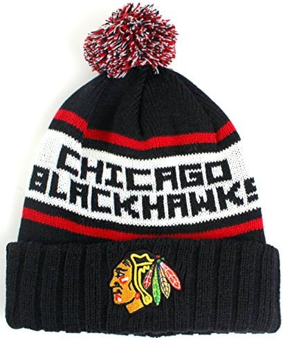 Američka igla Chicago Blackhawks NHL jastuk linija sa manžetama Pom pleteni šešir kapica