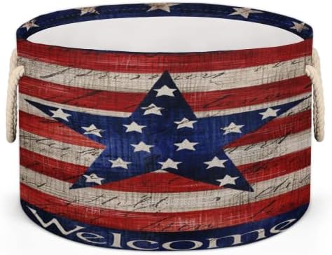 Američka zastava zvijezda Velike okrugle košare za skladištenje košara za pranje rublja s ručicama za pohranu pokrivača za kupatilo