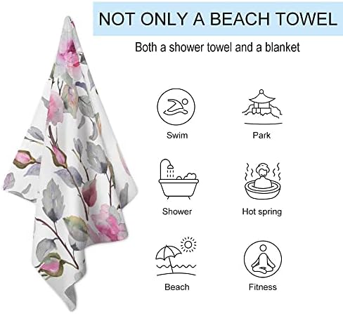 Vantaso Pink sa sivim romantičnim ružama ručnika za kupanje za kupanje za kupanje preveliki 31x51 inčni ručnik za plažu putni plivajući