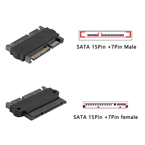 Meiriyfa Sata 22pin 7 + 15 pin do SATA 22P 7 + 15 produžni adapter, SATA 22pin muški do muški / ženski pretvarač Power adapter za