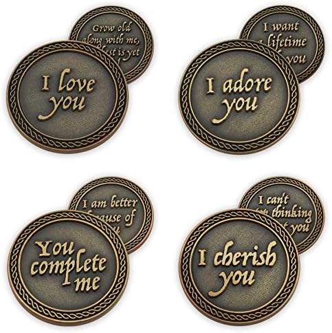 Romantični ljubavni ekspresioni antikni pozlaćeni novčići za datumu noć, paket svih 12 valentinskih kovanica za značajan drugi, ljubavni