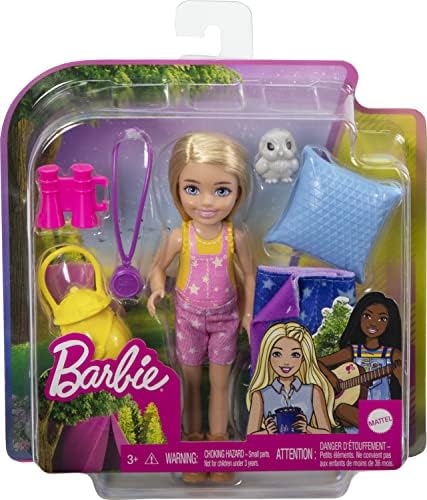 Barbie potrebne su dvije lutke & dodatna oprema, kamp set za igru sa sovom, torba za spavanje & dodatna oprema, plava Chelsea mala