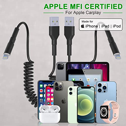 Coiled iPhone Car Charger Cord 2 Pack, Apple Carplay Compatible & amp; MFi Certified, kratki USB to Lightning kabl sa prenosom podataka