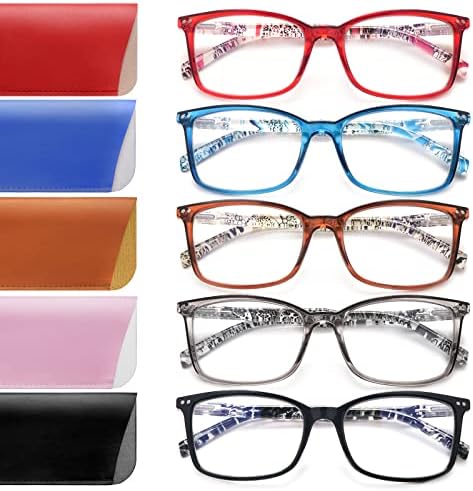 Cojwis 5 Pack naočare za čitanje za žene stilski plavo svjetlo blokira Anti Eyestrain lagani računarski čitači opružna šarka