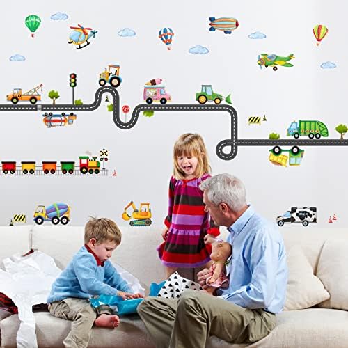 Amaonm uklonjive 3d crtane željezničke pruge cestovni prijevoz zidne naljepnice Dječija Soba Dekoracija umjetnički dekor Auto građevinska
