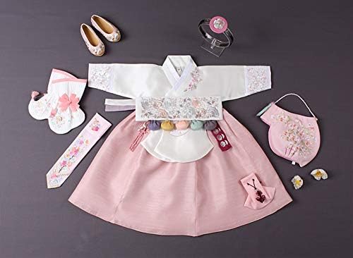 Djevojka Baby Hanbok Korea Tradicionalna haljina Prvi rođendan Party Odjeća 1 Starost Ukupno 10 predmeta Slonovača Duga jakna JSM31