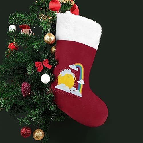 Smiješno sunce Rainy Rainbow Božićne čarape Čarape Xmas Tree Santa ukrasi Viseći ukrasi za kamin za odmor 16.5