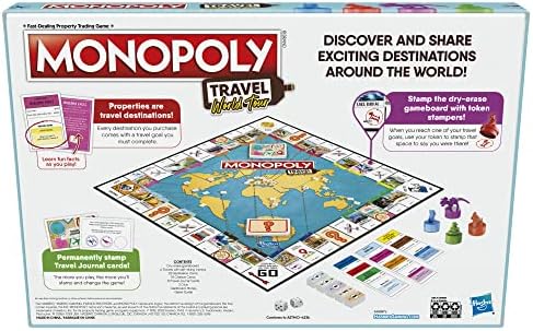 Društvena igra Monopoly World Tour sa Token Stamperima i igranom tablom za suho brisanje za porodičnu noć igara