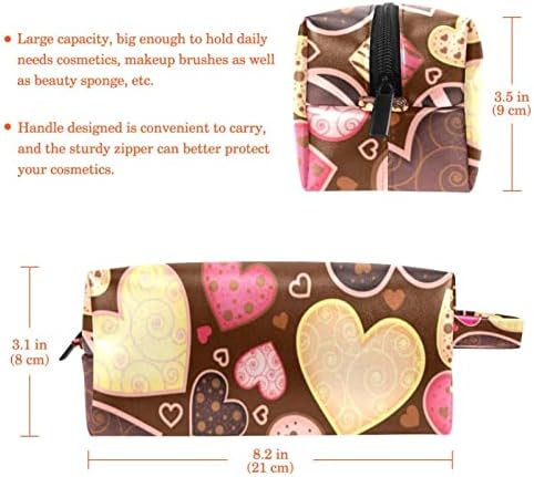 Travel Makeup Bag Vodootporna kozmetička torba toaletna torba za šminku za žene i djevojke, valentinov čokoladni kolačić srce ružičasta