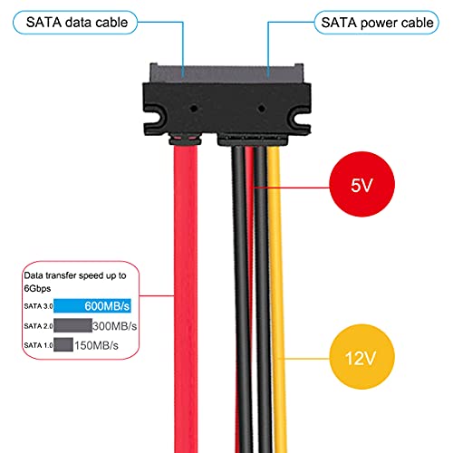 DKARDU 2 paketa SATA 22-pinski serijski ATA podaci i kombinovani kabl za napajanje, 4-pinski IDE LP4 kabl za napajanje + 22-pinski