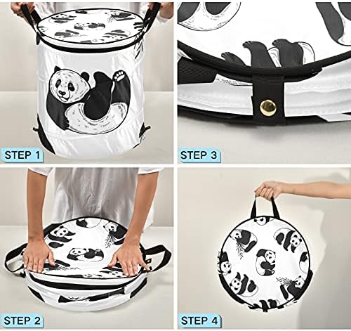 Sketch Style Pandas Pop up rublje koči sa poklopcem Sklopiva korpa za pranje rublja s ručkama Skladišna košarica za skladištenje Organizator