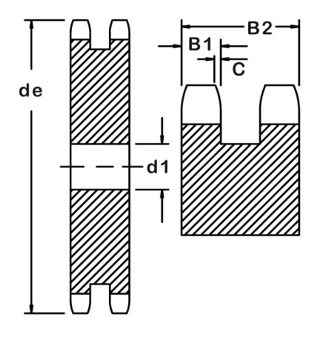 Ametric® 2052a56 Metric 2052a56 ISO 10b-2 Čelični lančanik 56 zuba za Ametric® No. 2052 dvostruki lanac sa, 15.875 mm nagib, 9.65