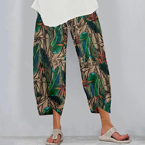 Pamučne lanene kapri hlače ženske za žene Ležerne ljetne kapri hlače s džepovima labave kroje Boho udobne hlače na plaži