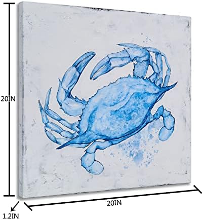 GALLERIEWALLA Crab Canvas Wall Art-Svijetloplavo-bijele Obalne uljane slike sa teksturiranim-nautičkim umjetničkim djelima za dnevni