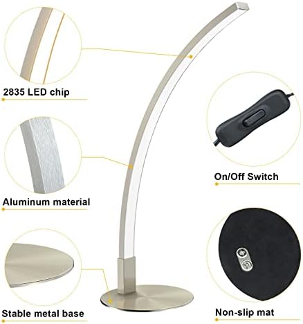 Dinglilighting Dllt zakrivljena LED lampica, 2835 LED čipovi Moderna mala stolna svjetiljka 6W 3000K toplo bijela, noćna lampe 350LM