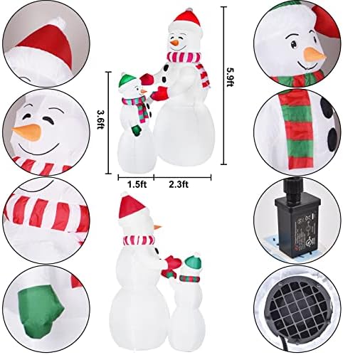 6ft božićno na napuhavanje na naduvača na otvorenom, puhati snježnog čovjeka sa LED svjetlima i crvenim i zelenim šeširom, zimski