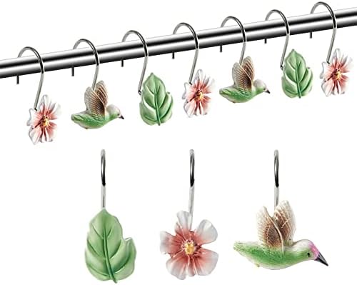 Cvjetovi na roodu napušta ptice tuš za zavjese za kuhanje za kupatilo, metalni ukrasni tuš kabine za prstenove za tuširanje za proljetne