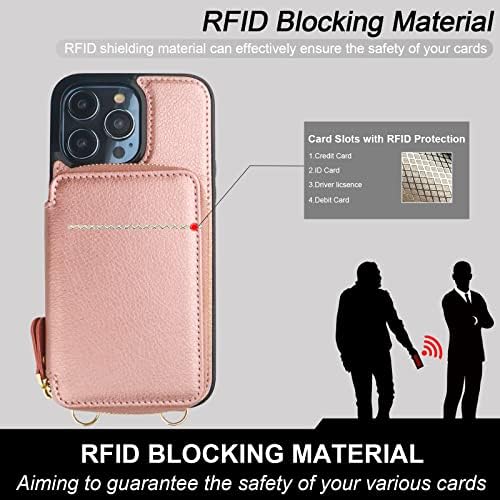 Bocasal RFID blokiranje novčanika za iPhone 14 Pro max, podesivi držač za torbice sa zatvaračem za križnu kutiju s udarcem sa udarcem
