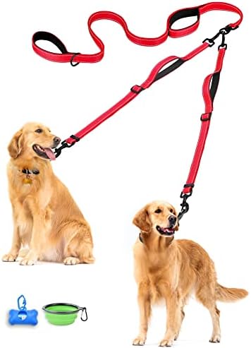 Petbonus dvostruki pas, bez zapetljanih dualnih psa, reflektirajuća pješačka obuka povodac, 4 udobne podstavljene ručke za 2 psa sa