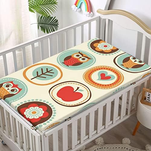 Owl Tematsed Mini Crib listovi, prenosivi mini krevetići posteljina madraca madrac posteljina-beba za dječake djevojke, 24 x38, višebojni