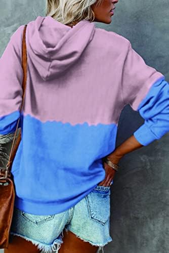 Ženske blok u boji pruge dukserice dugih rukava dukserice, ležerni kasutni s kapuljačnim patchwork pulover vrhovima sa džepovima