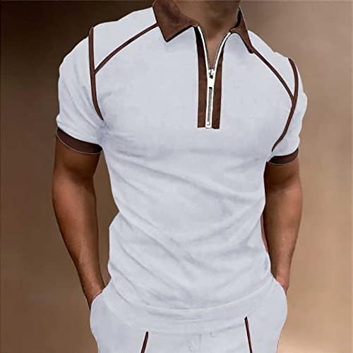 2023 Novi muški mišići isključuju košulje na ovratniku Slim Fit s kratkim rukavima Blok Color Pamučni golf patentni košulje majice
