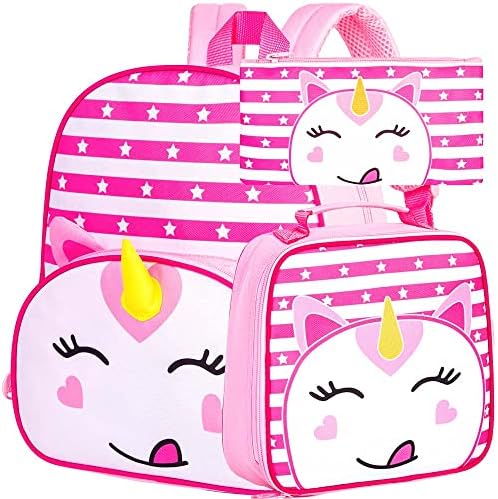 ZLYERT 3kom ruksak za malu djecu za djevojčice, 12 jednorog Predškolska torba za knjige sa kutijom za ručak, slatka životinja za djecu
