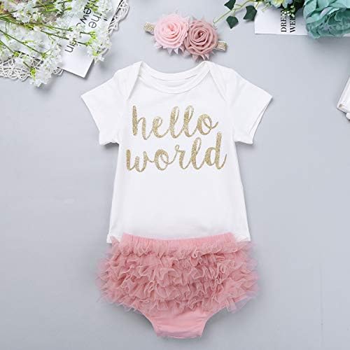 Freebily Newborn Baby Girls Wequins 1. prvi rođendan Outfit 3pcs Pisma RODYSUit majica Hratke za glavu