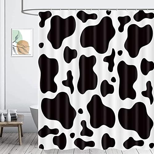 Jawo Farm Animalno tuš za tuširanje, crno-bijela krava uzorak životinjska koža za kupatilo za zavjese za kupaonicu, poliesterska tkanina