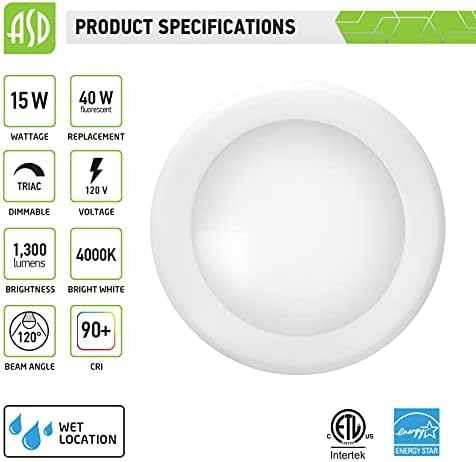 ASD 6-inčno stropno svjetlo za montiranje u ravni, LED svjetlo za disk s mogućnošću zatamnjivanja, CRI 90, J-Box ili Ugradna limenka,