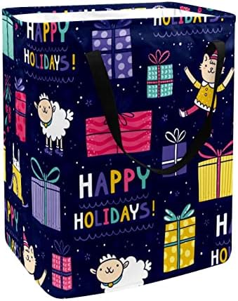 Božić Cartoon Sheep Gifts uzorak Print sklopiva korpa za veš, 60L vodootporne korpe za veš kanta za veš igračke ostava za spavaonicu
