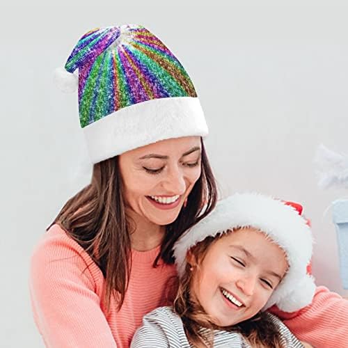 Glitter Rainbow Božićni šešir Santa Claus šeširi kratki pliš sa bijelim manžetama za muškarce žene Božić dekoracije za prazničnu zabavu