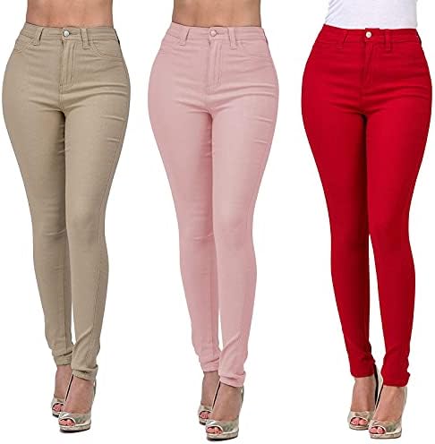 Ženske rastezljeve naredbe visokog struka Skinny Traperice sa džepovima Casual Slim Fit haljine Hlače Comfort Office Ponte Pant