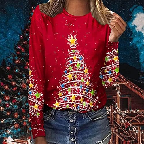 Božićne košulje za žene labave fit majica s dugim rukavima majica ružnog božićnog džemper 3D WWIRLING LED ispis dukseri