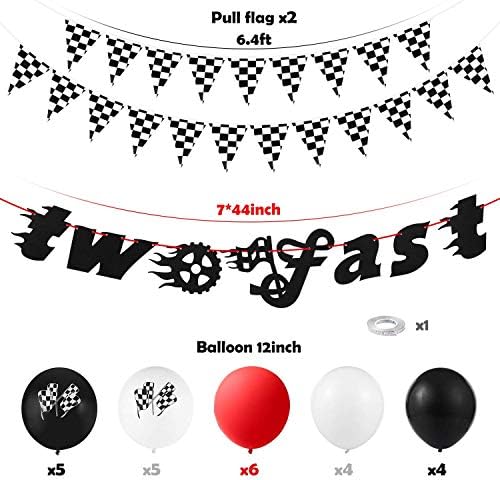 Automobili beyumi trkački automobil Dva brza rođendanska potrepština s crno-bijelim kariranim trokut zastava zastavice Banner Latex