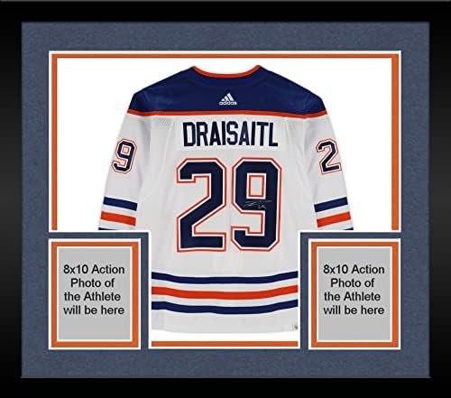 Uokvireni Leon Draisaitl Edmonton Oilers Autogramirani 2022-23 Bijeli autentični dres Adidas - autogramirani NHL dresovi