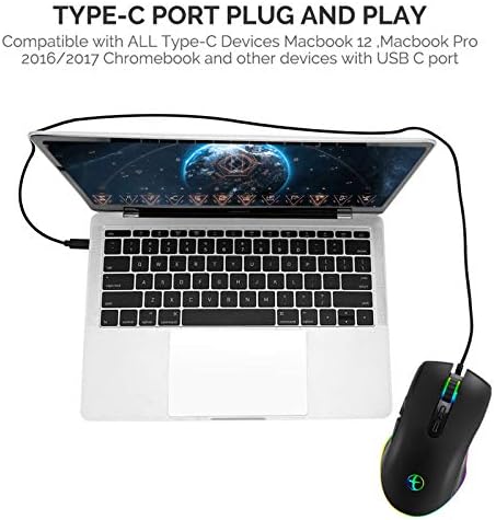 Iulonee Tip C miš, žični USB C miš Gaming miš ergonomski 4 RGB pozadinsko osvetljenje 3200 DPI kompatibilan sa M@c, Matebook, Chromebook,