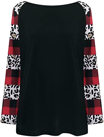 Planene majice s dugim rukavima za žene Ležerne prilike modne tunike Mekani labavi blok u boji Leopard Scoop izrez TEES Bluza