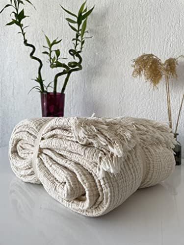 Muslin pokrivač pamuk, 4 sloja prekrivača, mekani turski pamučni mun pokrov, reverzibilni pokrivač, bjelokosti