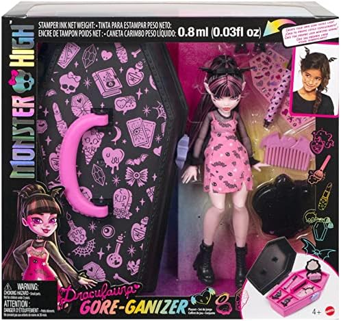 Monster High Doll & Accessories, Draculaura Gore-Ganizer Beauty Kit sa palicom kopče, češalj & ogledalo, prilagodljiv sa Stamp Pen