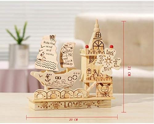 N / A Wooden jedrilica Windmill Ornament Music Box za odmor Xmas Crafts Desktop Home Decorate