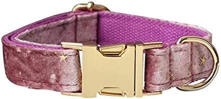 DSfeoigy ružičasti velvet ovratnik i povodac za malog psa personalizirani ženski ovratnik za pse sa bowtie Gold Glitter Stars Božićni