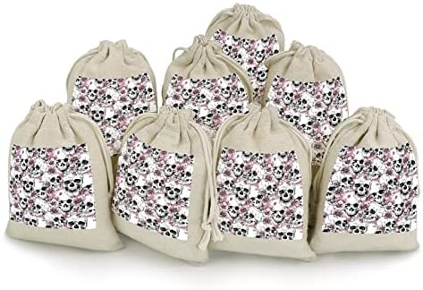 Skull and Flowers Pink Cherry Drawstrings torbe za odlaganje bombona poklon torbe za višekratnu upotrebu sklopivi i kompaktni višenamjenski