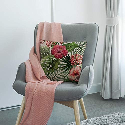 HGOD dizajnira tropski cvjetni jastuk jastuk za jastuk, akvarel ljetni havajski palminski list i tropski cvijet pamučni posteljina poliester ukrasni kućni dekor kauč na kauču stolica 16x16inch