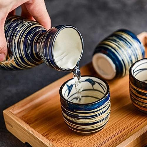 KLHHG Retro keramički mali vinski japanski sake Vinski set poklon bara za garniture sa drvenim ladicom