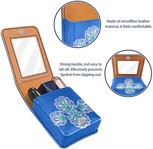 ORYUEKAN ruž za usne sa ogledalom slatka prenosiva torba za šminkanje kozmetička torbica, Vintage plava trava sa četiri lista