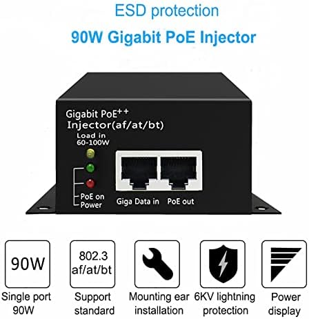 Gigabit Poe ++ injektor, 90W 802.3AF / AT / BT 10/100 / 1000Mbps, Plug & Play, Desktop / Zidni metal, udaljenost do 100 metara