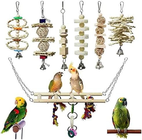 Jydqm 7pcs / set ptice Parrot igračke Drvene viseće ljuljačke hammock penjanje ljestve za penjanje