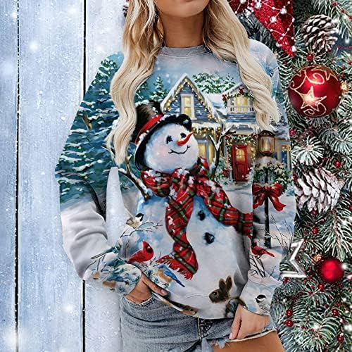 Duks za žene Sretan Božić slatki smiješni snjegović grafički pulover vrhovi Casual Dugi rukav džemper majice